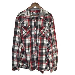 BKE Mens Plaid Pearl Snap Western Shirt Sz XXL Grunge Cowboy Rodeo Athletic Fit